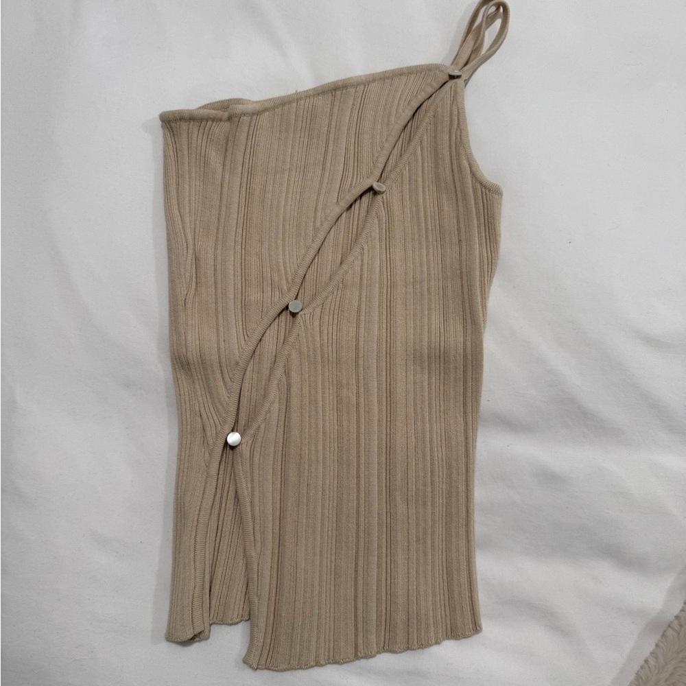 Song of Style Tan Ribbed Asymmetrical Blouse